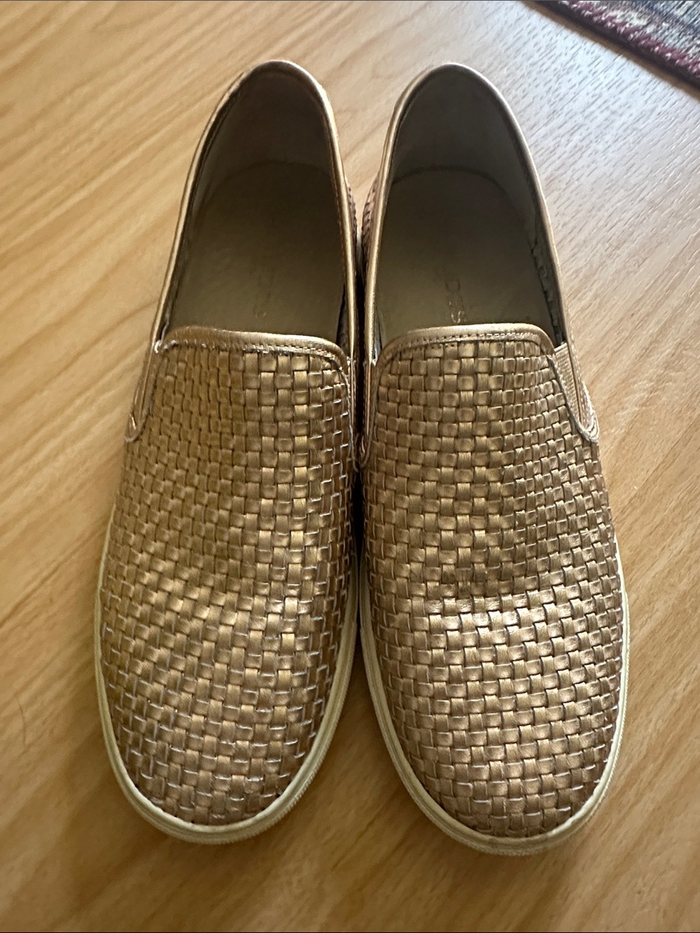 J Slides Metallic Woven Slip-On Loafers in Gold